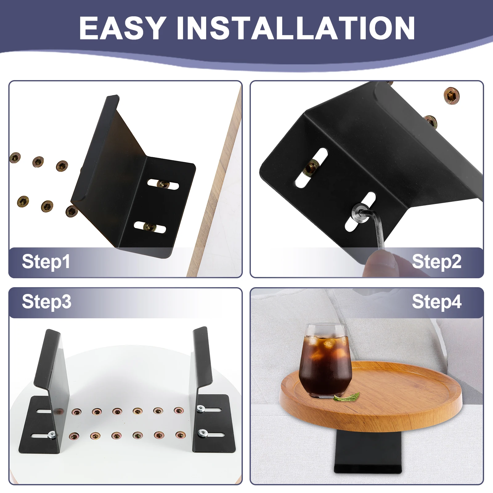 Sofa Armrest Tray Wood Couch Arm Table 5.5-15cm Width Adjustable Sofa Arm Rest Table Multifunctional Chair Tray Heavy