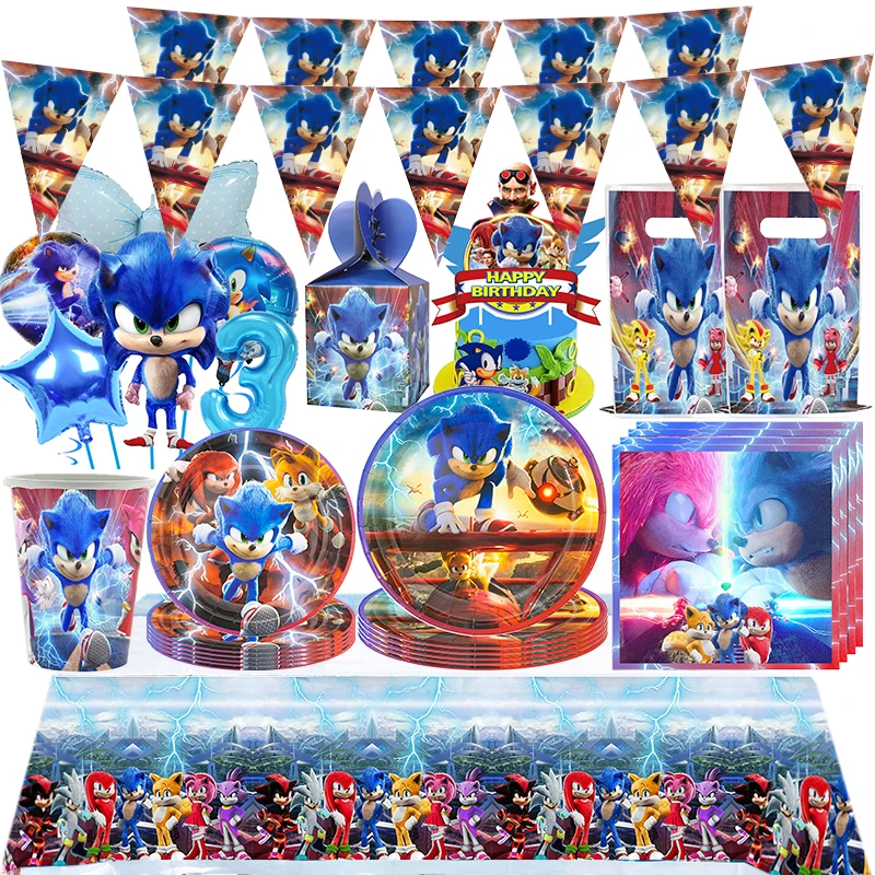 Sonics the Hedgehog вечерние украшения, столовая посуда, тарелки, скатерть для детей, день рождения, Детские принадлежности для душа