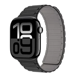 Magnetic Silicone Smartwatch Strap - Premium Adjustable Wristband Bracelet for 38MM 40MM 41MM (Black grey)