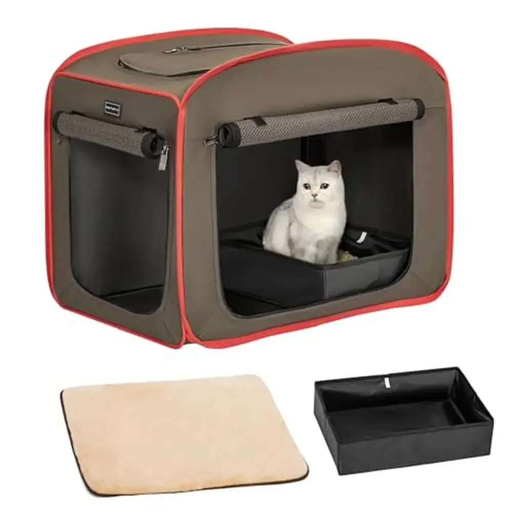 Portable Cat Crate with Litter Box Soft Cushion Collapsible Kennel Carrying Bag Travel Storage Oxford Clothing Cage Prevent