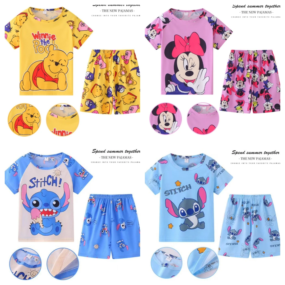 Children Clothing Sets Winnie Bear Stitch Cartoon Sleepwear Short Sleeve