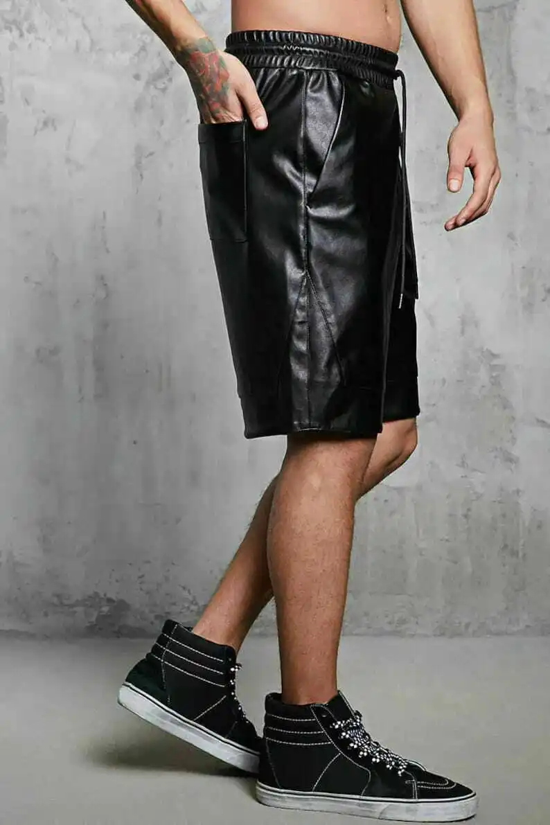 New Men's Leather Shorts Genuine Soft Lambskin Sports Gym Causal Wear Pants ZL01 2