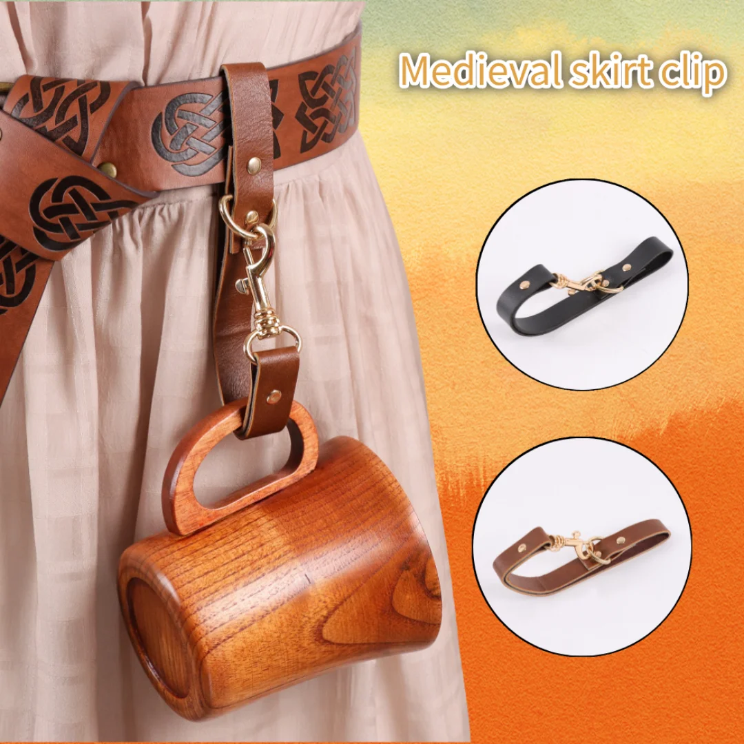 Renaissance retro skirt clip artificial PU leather cup holder Halloween cosplay costume prop