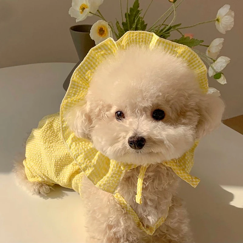 

Teddy Plaid Camisole Dog Summer Thin Home Clothes Pet Pomeranian Breathable Clothes Puppy Onesie With Hat Pet Products