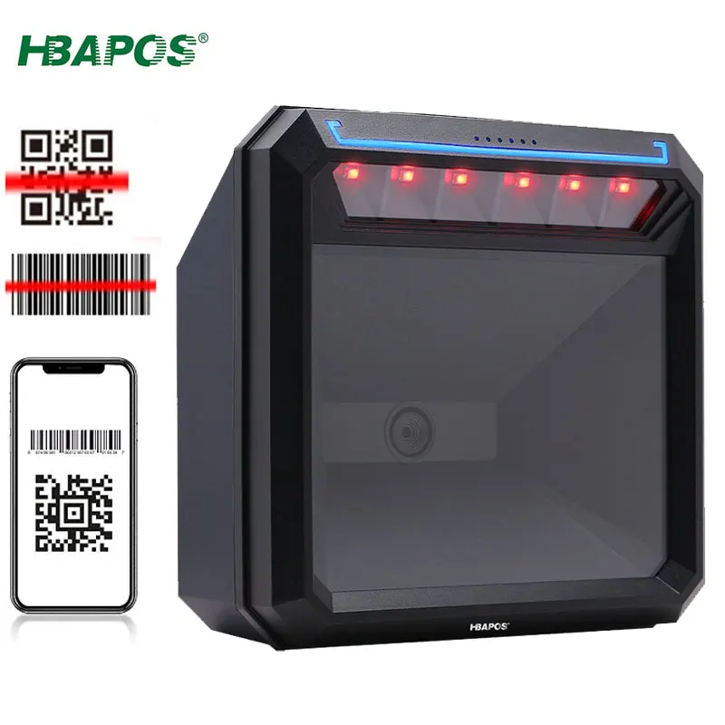 Hbpos 2d Códigos qr Decodificador Leitor Mãos-livres Automático da Plataforma 1d do Varredor do Código de Barras do Desktop Omnidirecional para Windows do pc da Posição