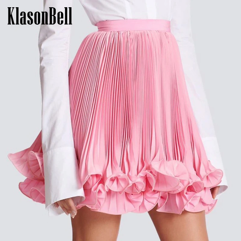 

Женская плиссированная юбка KlasonBell, однотонная универсальная мини-юбка с завышенной талией, складками и волнистыми оборками, Новое поступление 5,17