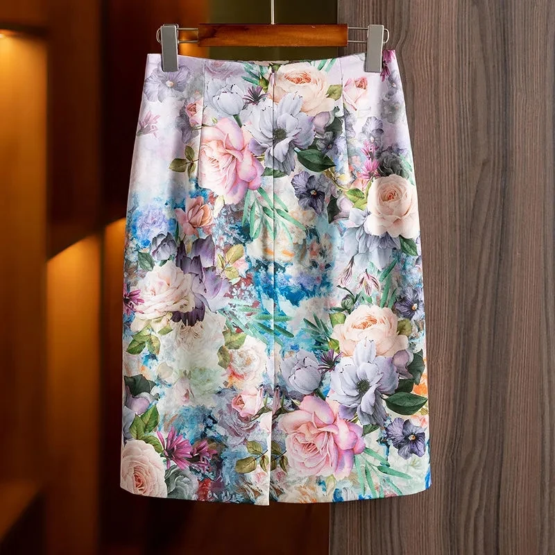 

Fashion Skirt Women's Spring and Summer new Intellectual Elegant and Beautiful Rose Print Long hip A-line Skirt Skirts for Women