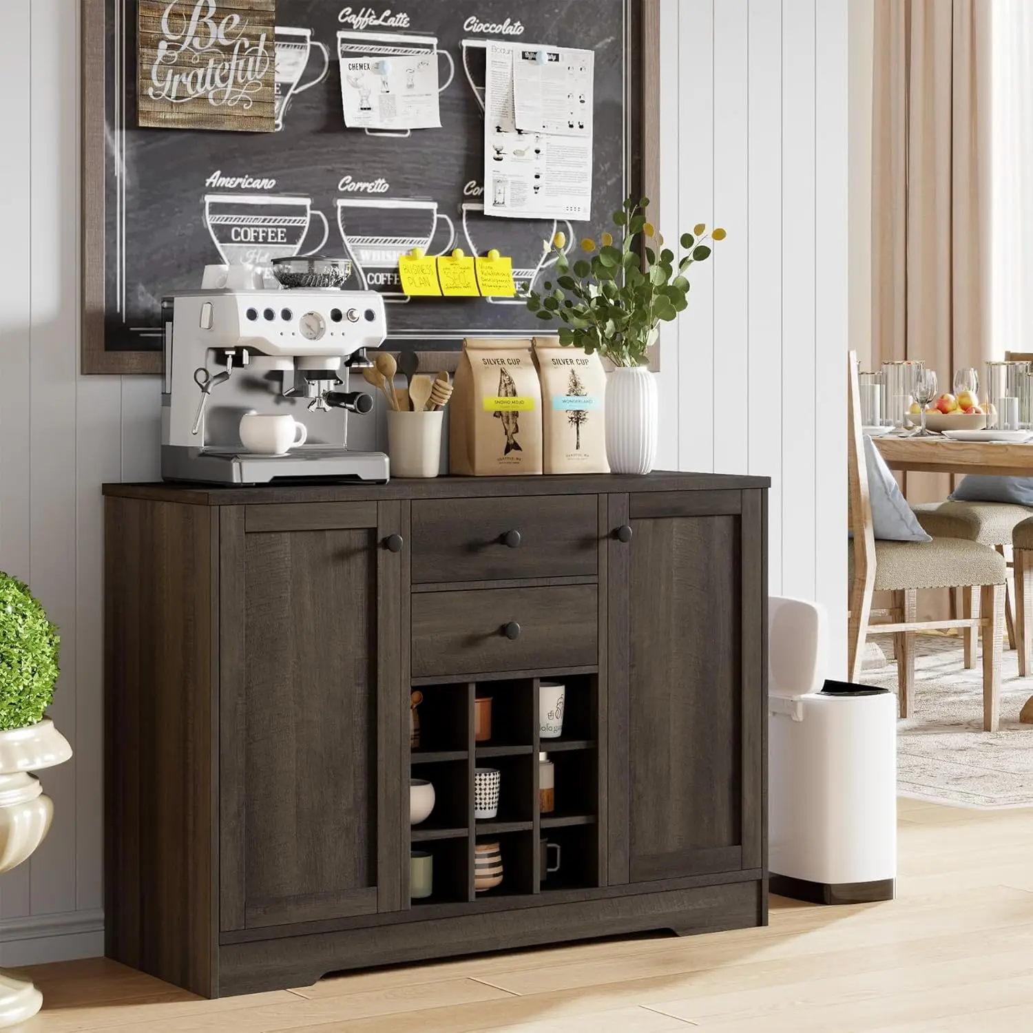 Buffet Sideboard Bar Cabinet with Storage, Farmhouse Coffee Bar Cabinet with 2 Drawers and Adjustable Shelves, 43.3&rsquo; Kitchen