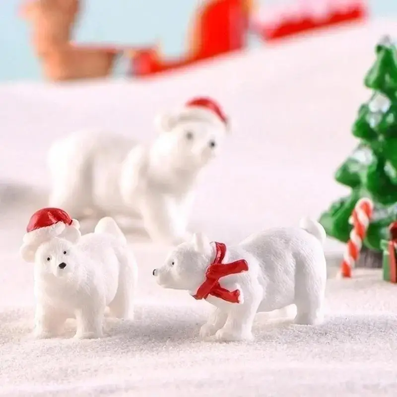 New 3 Pcs/Set Animal Miniature Christmas Polar Bear Figurines Garden Micro Snow Landscape DIY Accessories Cute Decoration Crafts