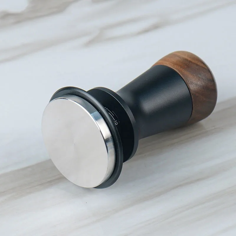 Espresso Coffee Tamper 51/53/58mm Walnut Adjustable Height Constant Force Stainless Steel Base Internal Spring