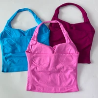 No Logo Seamless Halter Top Backless Longline Strappy Padded Gym Top Women Built-in Bra Removable Cups Activewear Yoga Tank Tops - Image 3