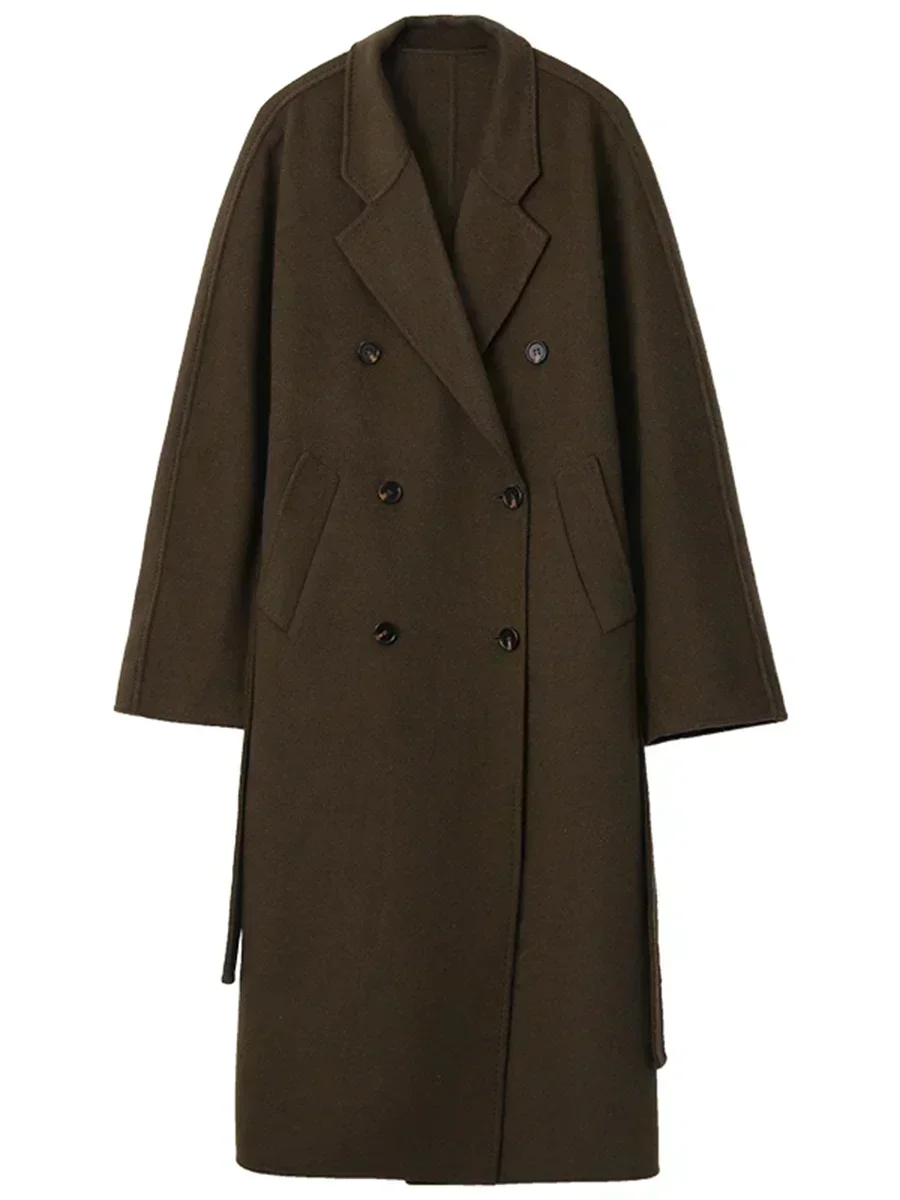 CHIC VEN Women Long Double-sided Woolen Coats Retro Loose Female Overcoat Double Breasted Ladies Windbreak Autumn Winter 2023 4