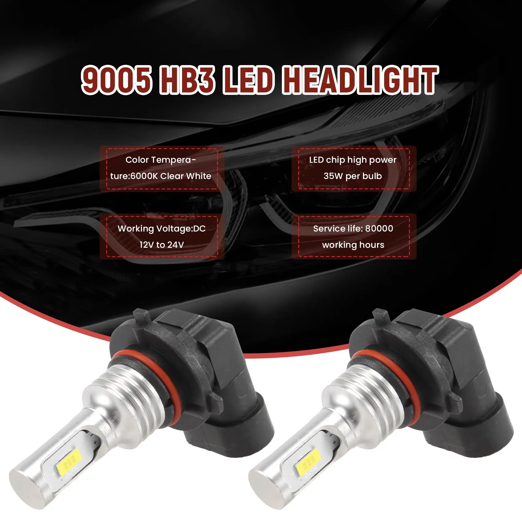 9005 HB3 LED 헤드라이트 전구 키트 고출력 35W 4000LM 6000K 화이트