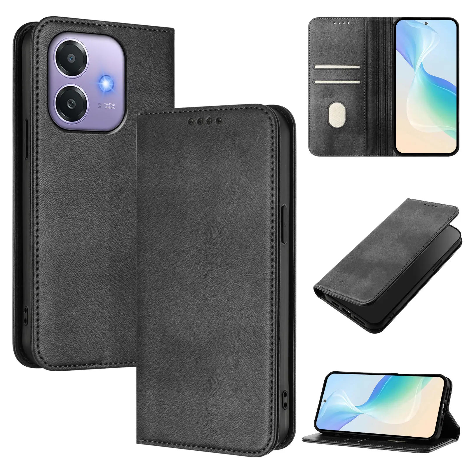 Vintage-Style Magnetic Wallet Flip Phone Case with Lanyard