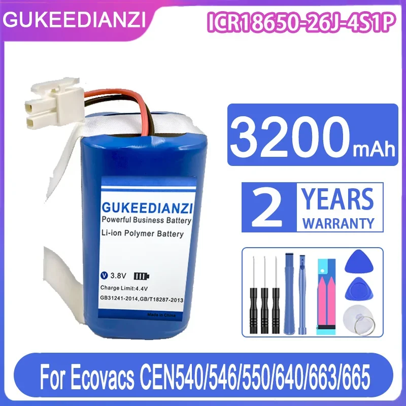 

GUKEEDIANZI Replacement Battery 3200mAh For Ecovacs ICR18650-26J-4S1P CEN540 546 550 640 663 665 CEN546 Bateria