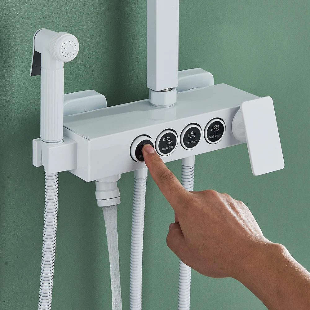 Description Picture 5 of itemWhite Hot and Cold Bathroom Shower Faucet Set Grey 4/3 Ways Rainfall Bath Mixer Tap with Tub Spout Bidet Crane Hot Cold System T