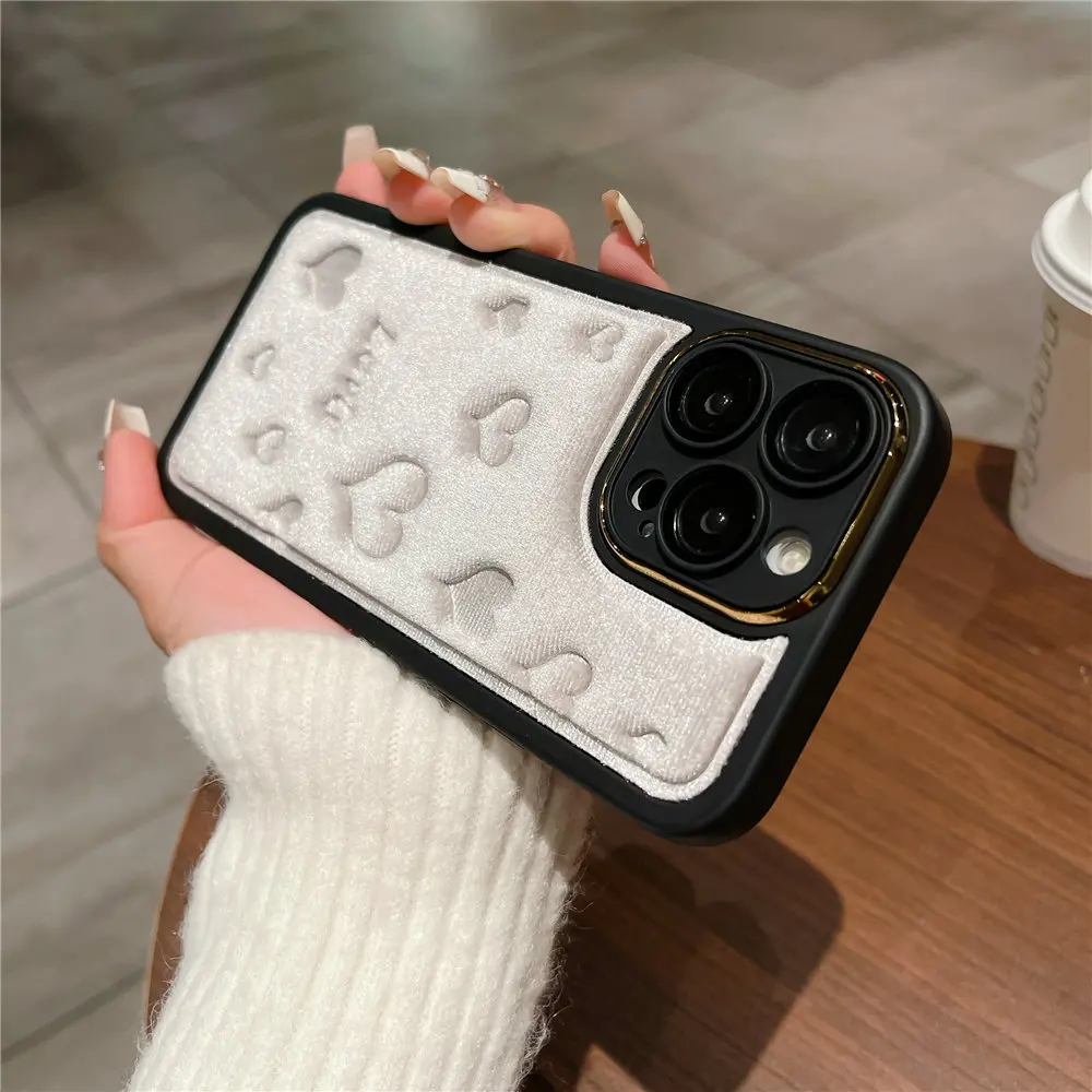 Custodia per telefono 3D Love Heat Soft Touch Fu Fo iPhone 15 14 Plus 12 13 11 Po Max Camea Placcatura Pellicola in vetro Protezione_voghion.com