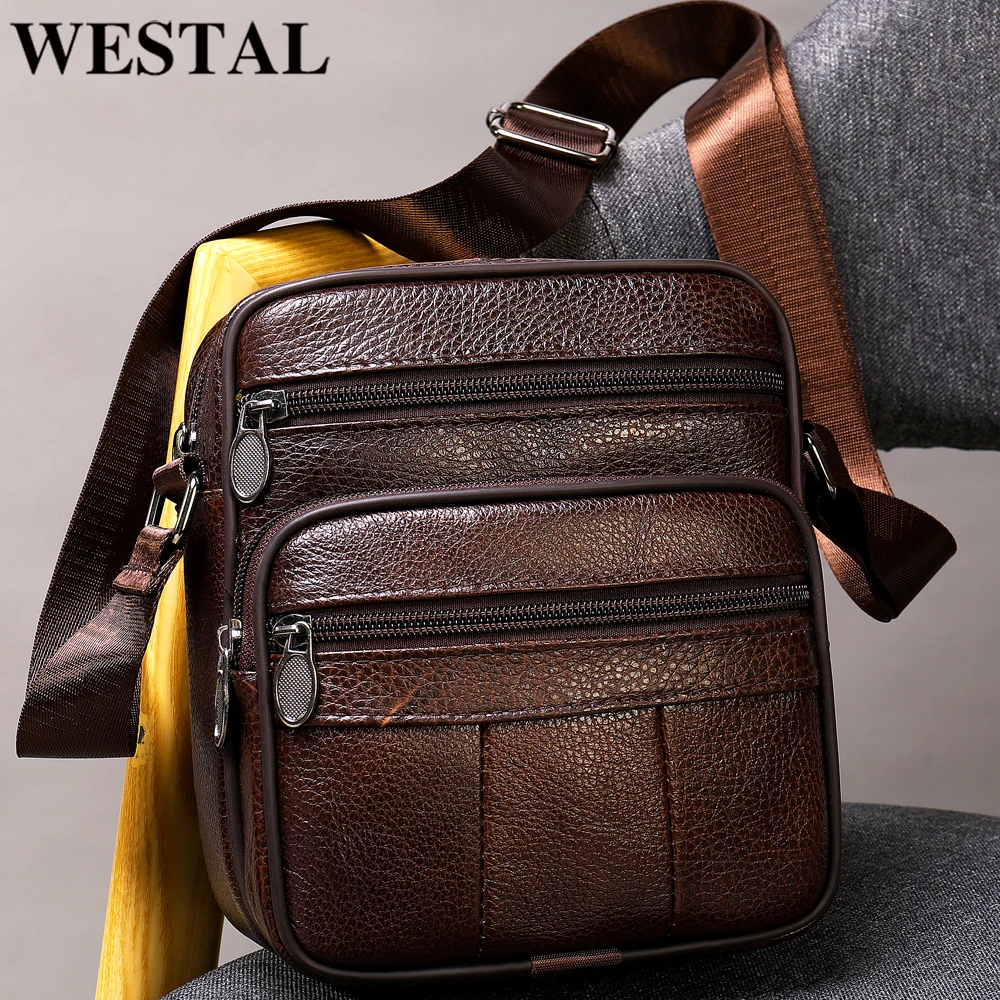 WESTAL Men's Shoulder Bag for Men Phone Small Crossbody Bags Genuine Leather Thin Designer Male Flap 7350 |