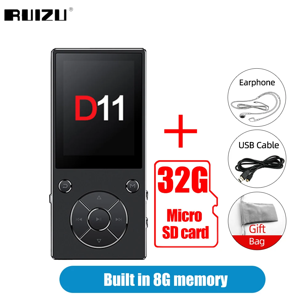 Original RUIZU D11 Bluetooth MP3 Player Music Player 8GB Metal Music Player with Built-in Speaker FM Radio Support TF Card 