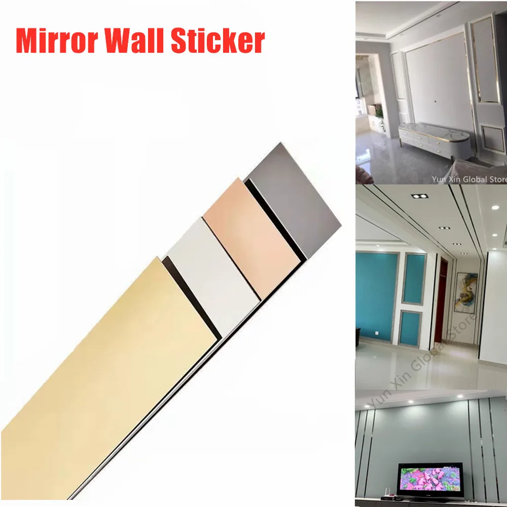 2.44M Rvs Decoratieve Lijn Strip Rand Spiegel Stickers Voor Kamer Muur
