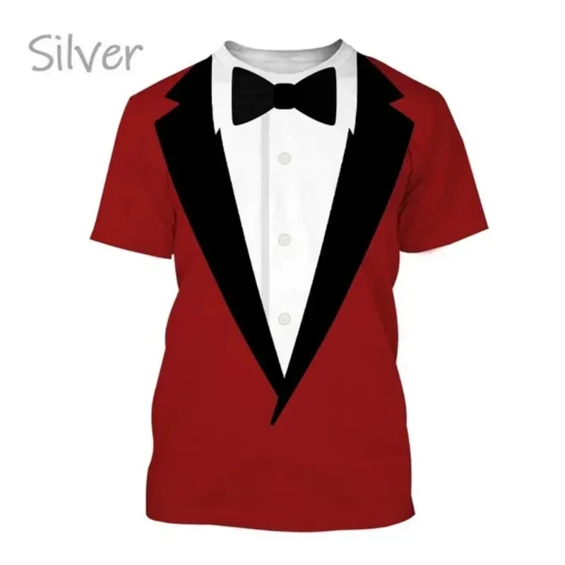 thumbnail image 1 of Ropa divertida para hombre, esmoquin con personalidad, traje de corbata retro, camisetas gráficas, traje falso de moda, camisetas casuales de manga corta para fiesta para hombre, 1 of 5