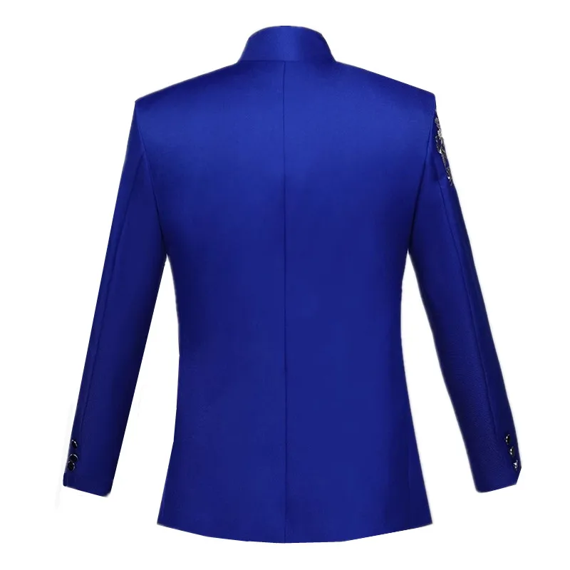 Men Standing Collar Embroidered Suit 2 Piece Fashion Male Business Social Wedding Prom Stage Performance Dress Blazer Pant