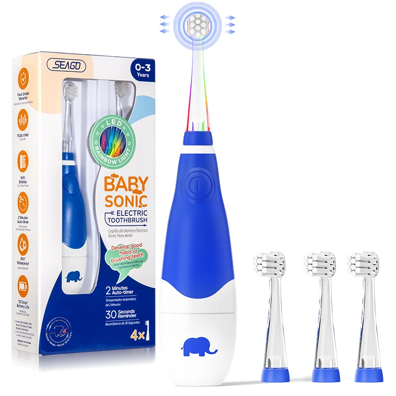 Kids Electric Toothbrush LED Observing Light IPX7 Waterproof Sonic Brush Replaceable Brush Heads Soft Bristles SG-902
