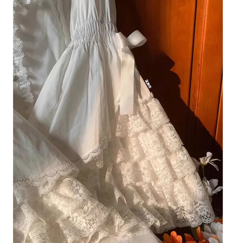 Japanese Sweet Cute Lolita Flare Sleeve Bow French Vintage Shirts Women Y2k Lace Patchwork Blouse Kawaii Girl Blusas Mujer Tops