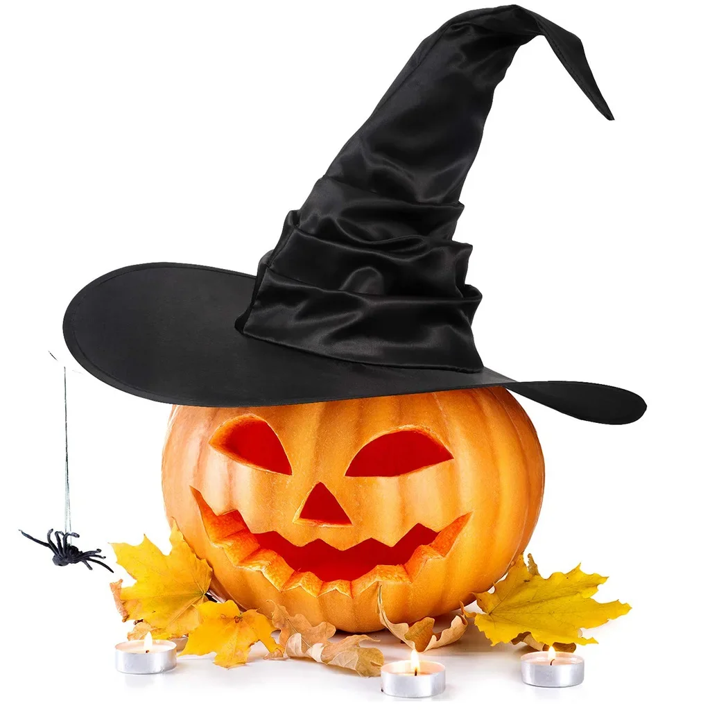 Halloween Witch Hats Black Folds Wizard Hat for Women Men Masquerade Party Cosplay Props Decoration Carnival Party Hats