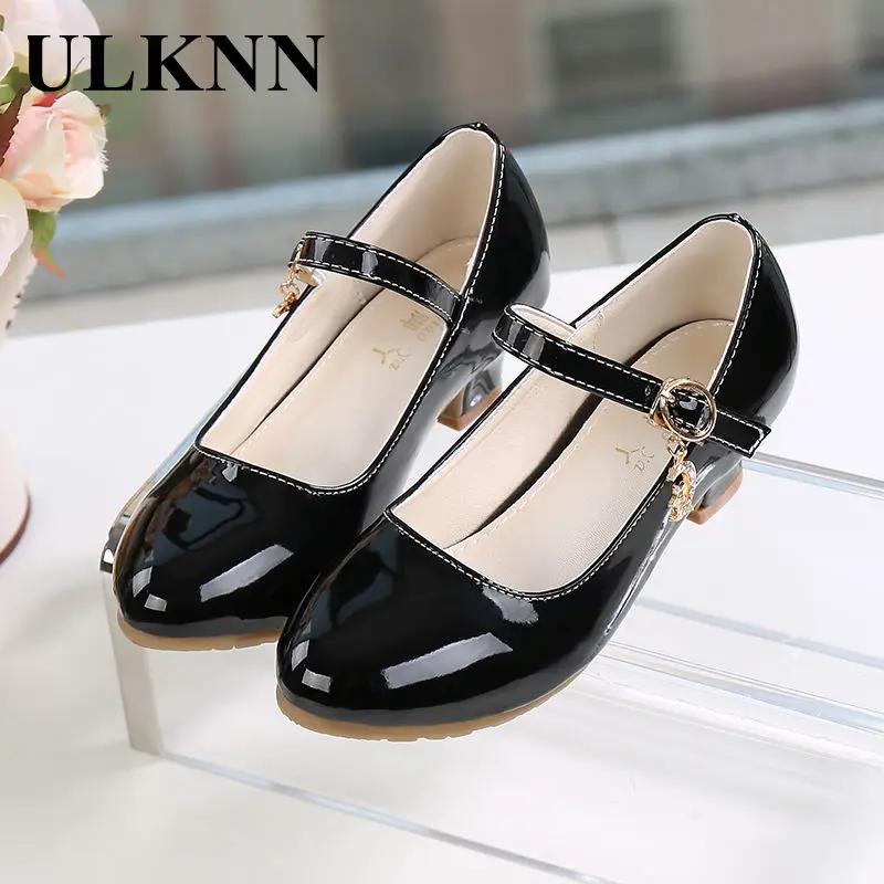 Girl's Leather Shoes Princess Silver Shoe for Girls Sandals High Heel Glitter Shiny Rhinestone Enfants Party Shoes