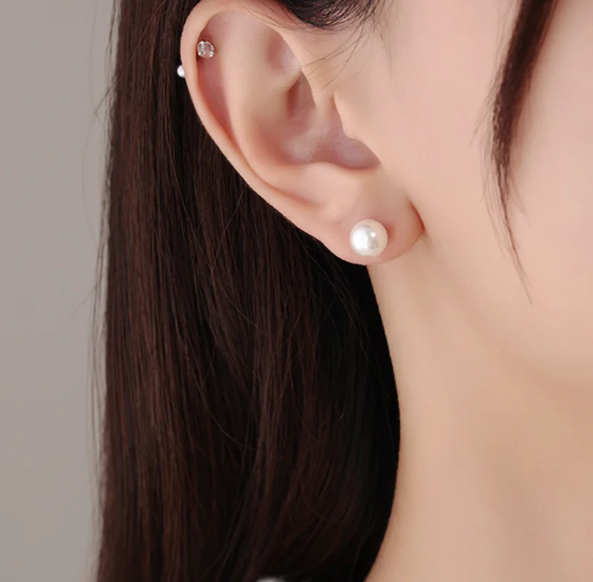 Simple copper gold plated Pearl back hanging S925 silver needle Earrings for women Fashion Jewelry