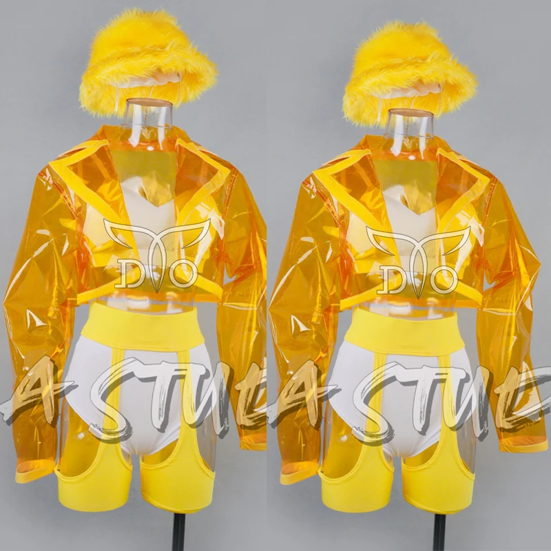 

Yellow Transparent Coat Sexy Pole Dance Clothing Women Gogo Costumes Stage Jazz Outfits Bar Nightclub Dj Ds Rave Wear XS7817