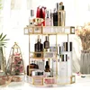 360 Degree Rotating Glass Makeup Organizer, Large Cosmetics Storage Display Holder with Gold Trim for Vanity, Clear Makeup 5