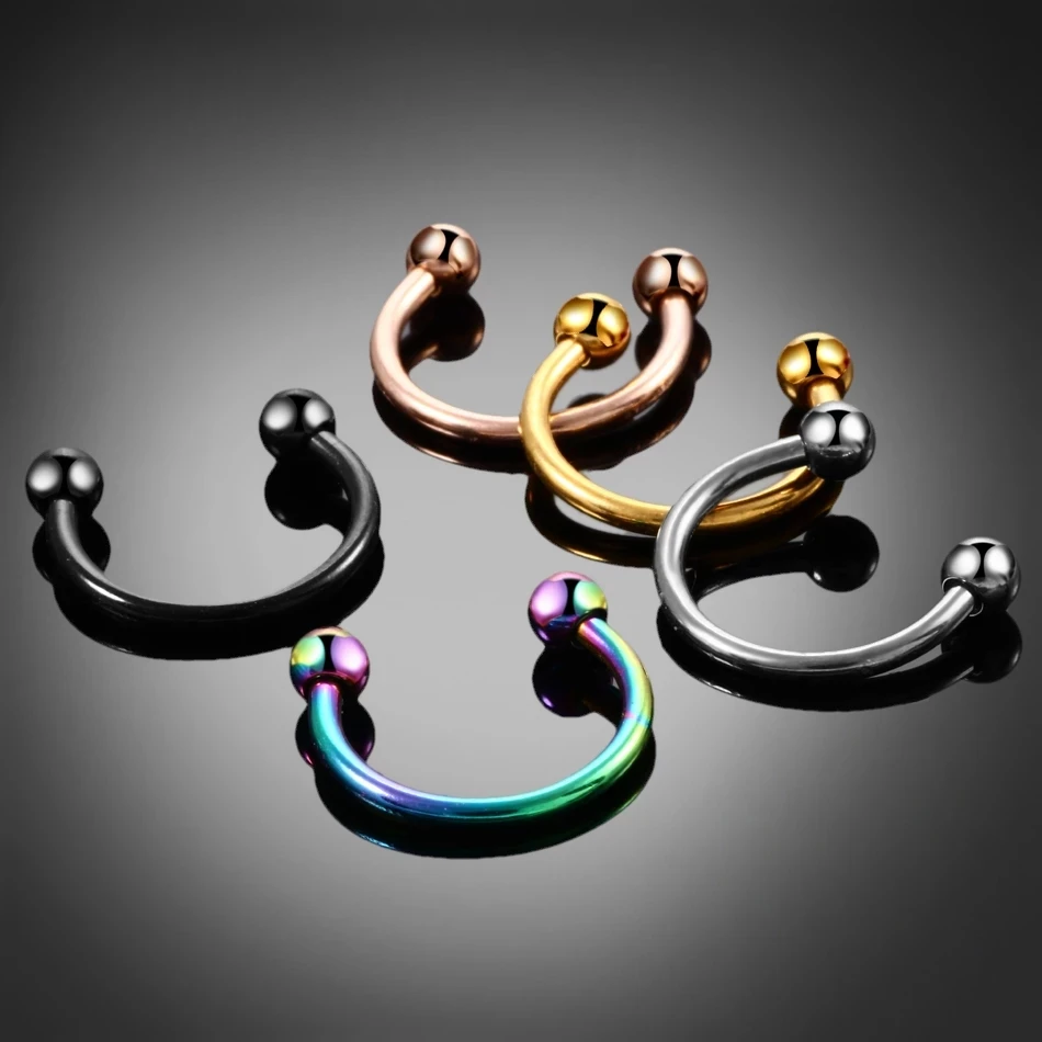 10Pcs G23 Titanium Cone Spike Horseshoe Nose Ring Externally