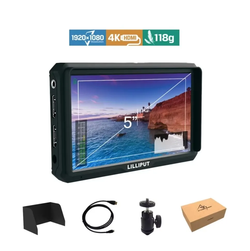Lilliput A5 5" IPS 4K HDMI-compatible Camera Monitor for DSLR or Mirrorless Camera, Camera-top Field Video Monitor