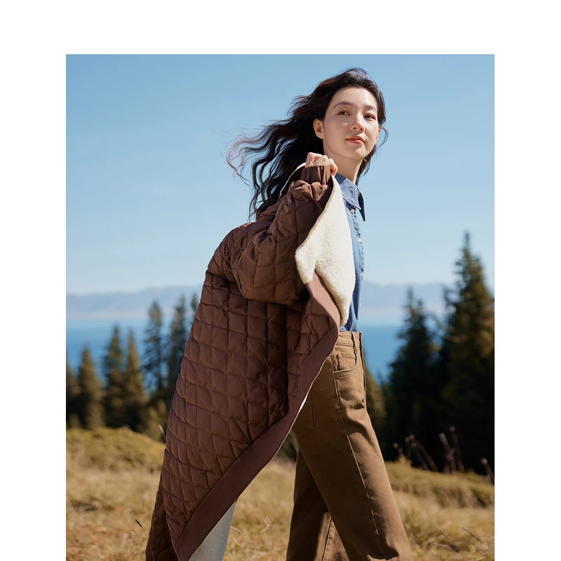 INMAN Women Lamb Down Jacket 2023 Winter Long Sleeve Baseball Stand Collar Loose Thick Coat Two Sides Wearable Versatile Tops