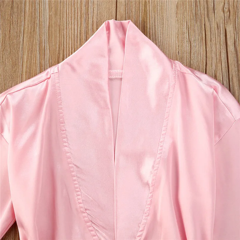 1-5years Infant Girl Solid Color Pajamas Silk Satin Gown Sleepwear Plain Kimono Robes Toddler Kids Girls Nightwear