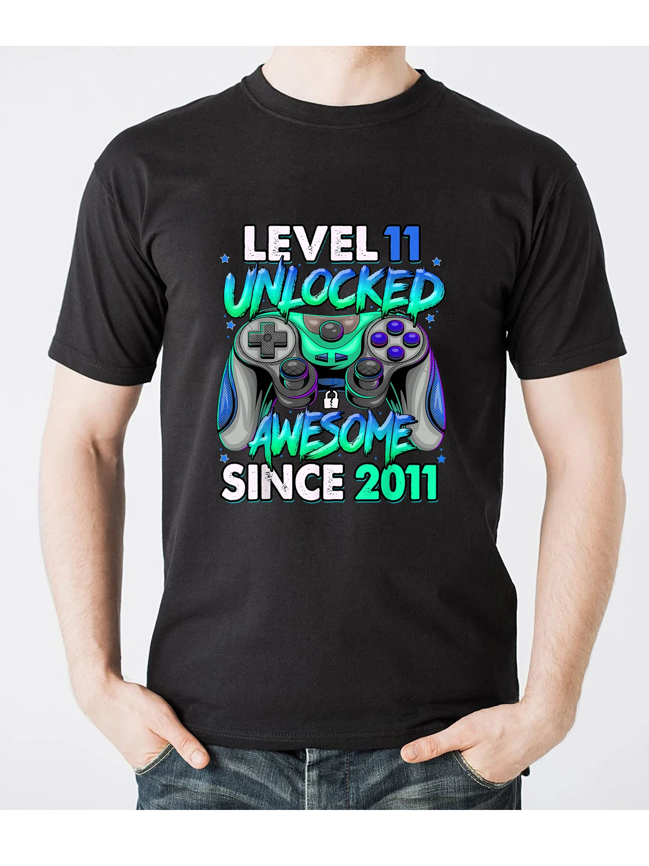 100% Cotton Cool 11th Birthday Gift For Boys Family Clothes Top Level 11 Unlocked Awesome 2011 Video Game T Shirt Men |