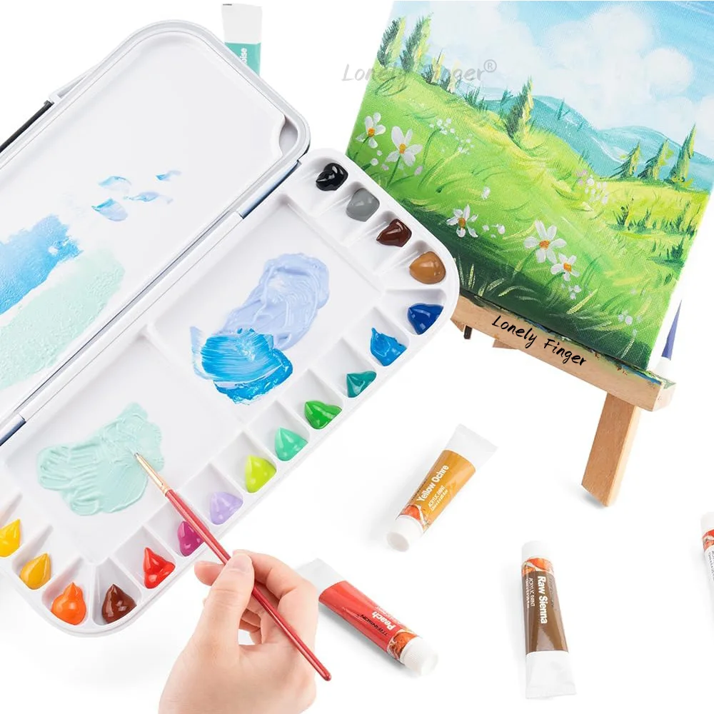 18 Wells Watercolor Paint Palette, Portable Folding Paint Palette for Watercolor, Acrylic & Oil Paints Wonderful box for Artists 6
