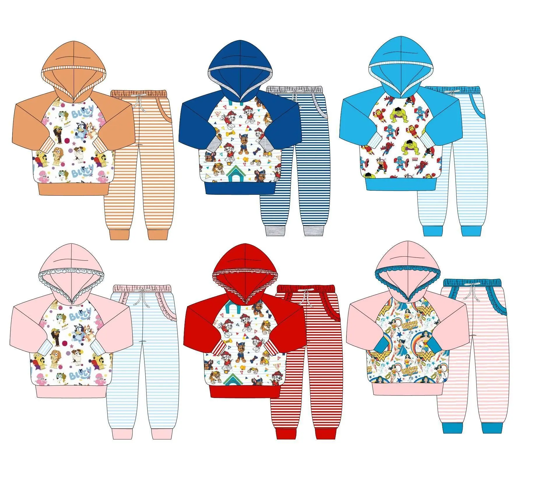

New holiday series children's suit long-sleeved lace hooded printed plaid trousers girl suit boy hooded sweatshirt suit boutique