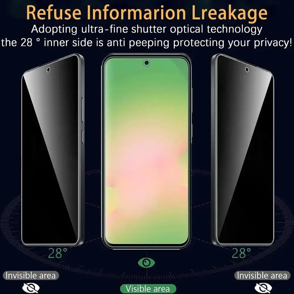3 pezzi protezione privacy protezione schermo in vetro a copertura totale per Samsung Galaxy A56 A36 A16 A55 A35 A15 A54 A34 A14 pellicola protettiva - immagine 5