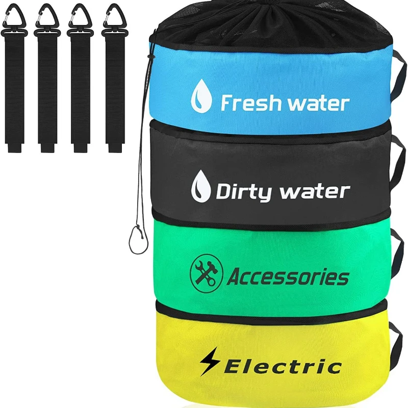 New RVs Caravans Motorhome Hose Storage Bag Breathable Drawstring Mesh Pouch Traveling Sundries Folding Organizer