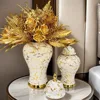 Gold Marble General Jar Porcelain Bottle Ginger Jar Ceramic Storage Tank White Gold Vase Flower Vase Home Decoration Accessories 1