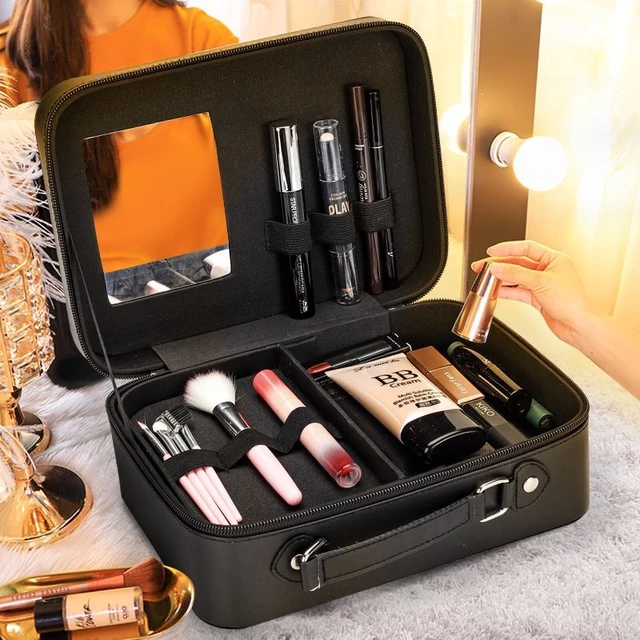 Bolsa de cosméticos de gran capacidad para mujer, estuche de maquillaje de  viaje de marca, caja de almacenamiento de maquillaje de cuero portátil con  espejo, nuevo, 2023 - AliExpress