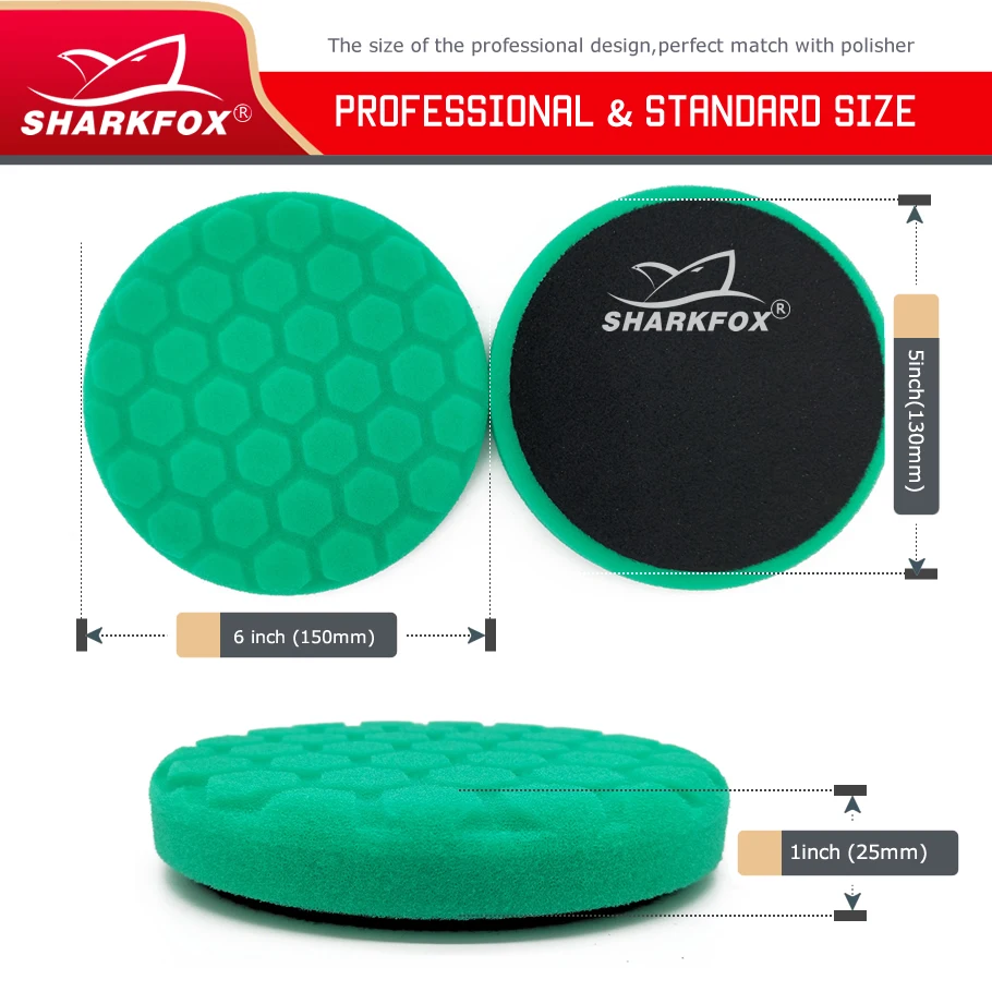 Sharkfox 5"(125mm) Hex-Logic Sponge Buffing Polishing Pads For DA/RO/GA Car Buffer Polisher 3