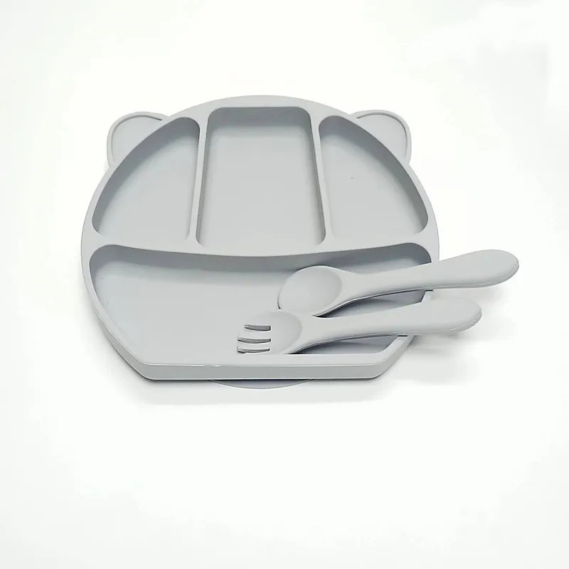 3PCS Rubber dinner plate baby children suction cup tableware compartment plate thickened complementary food bowl