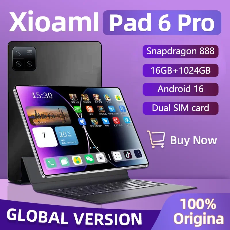 2024 오리지널 패드 6 프로 스냅드래곤 888 글로벌 버전 태블릿 PC, 안드로이드 13, xioa mi RAM, 16GB ROM, 1TB, 5G HD, 4K 화면, 와이파이 Mi