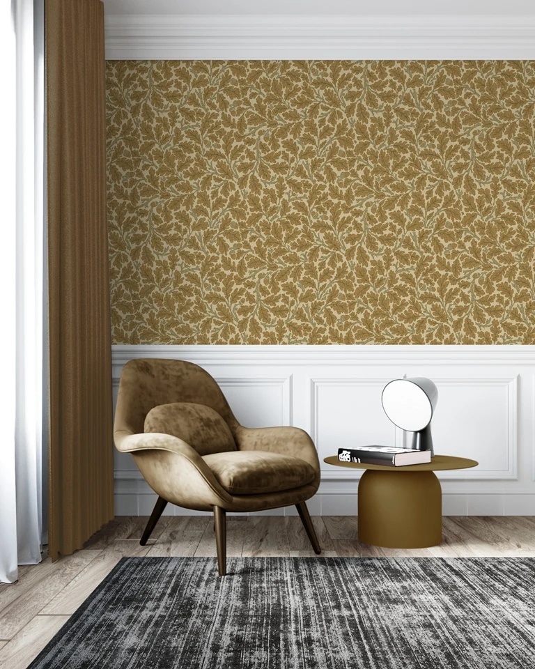 Orkney Oak Wallpaper com amarelo ouro botânico,
