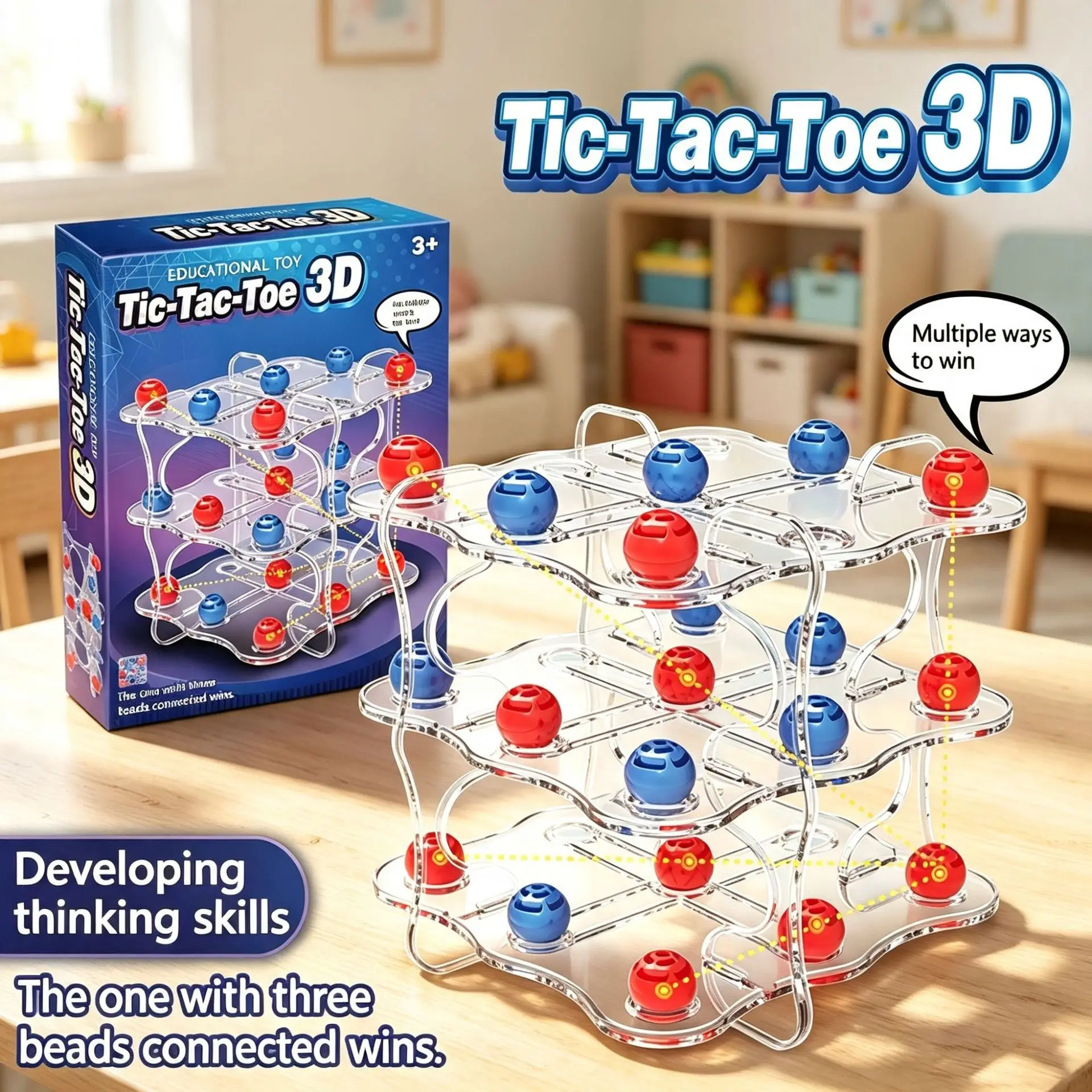New 1 Set Interactive Chess Board Game Toy 3D TIC-TAC-TOE Game Easy To Play Educational Toys Squares Strategy Table Games