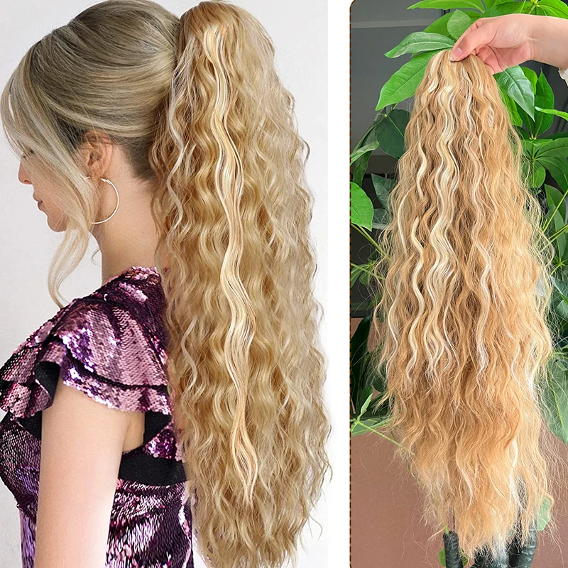 

Wig ponytail women's long curl water ripple drawstring ponytail Fluffy fashion heat resistant braid ponytail
